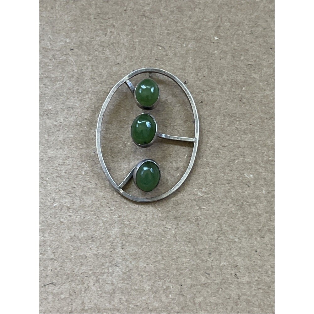Vintage 3 Stone Jade 925 Sterling Silver Pendant